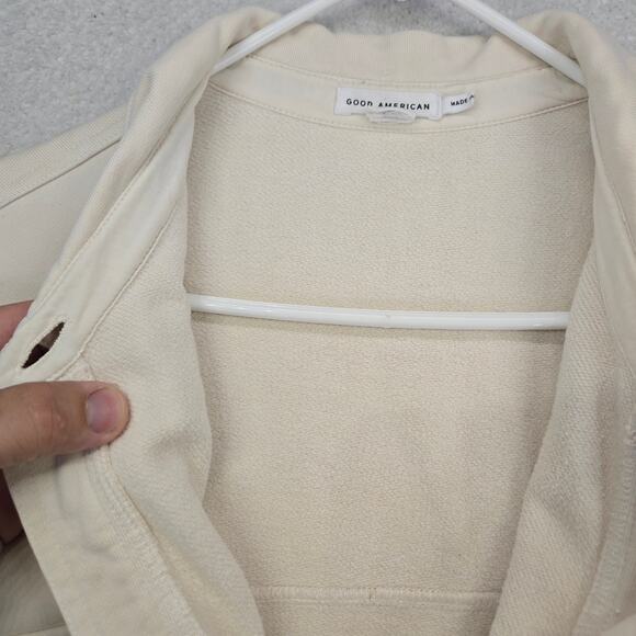 Good American Fleece Shacket Womens L/XL 3/4 Bone Casual Button Down Long Sleeve - Picture 6 of 14
